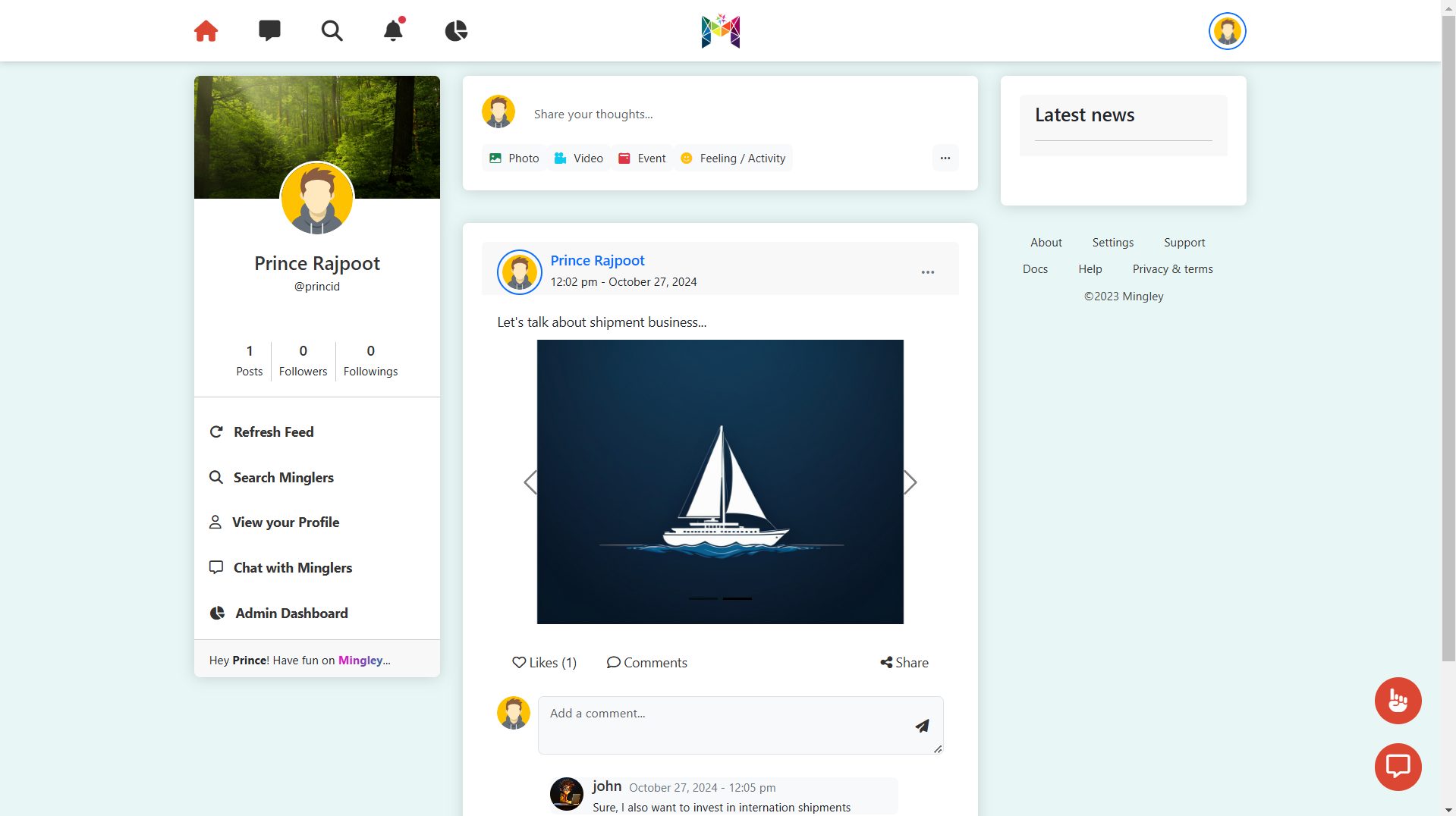 Mingley Project Screenshot - Social Media Application
